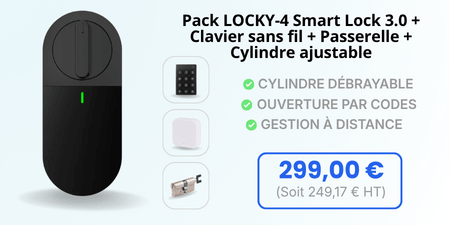 Pack Serrure connect&eacute;e LOCKY-4 Smart Lock 3.0 avec clavier, passerelle et cylindre