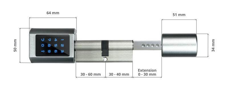 Dimensions du cylindre &eacute;lectronique LOCKY-6 V2