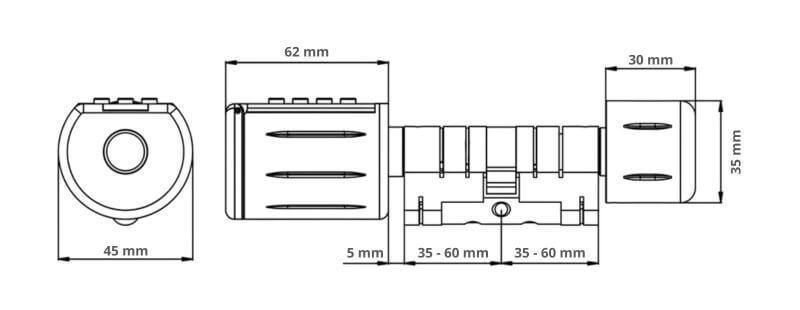 Dimensions du cylindre &eacute;lectronique LOCKY-6 V3