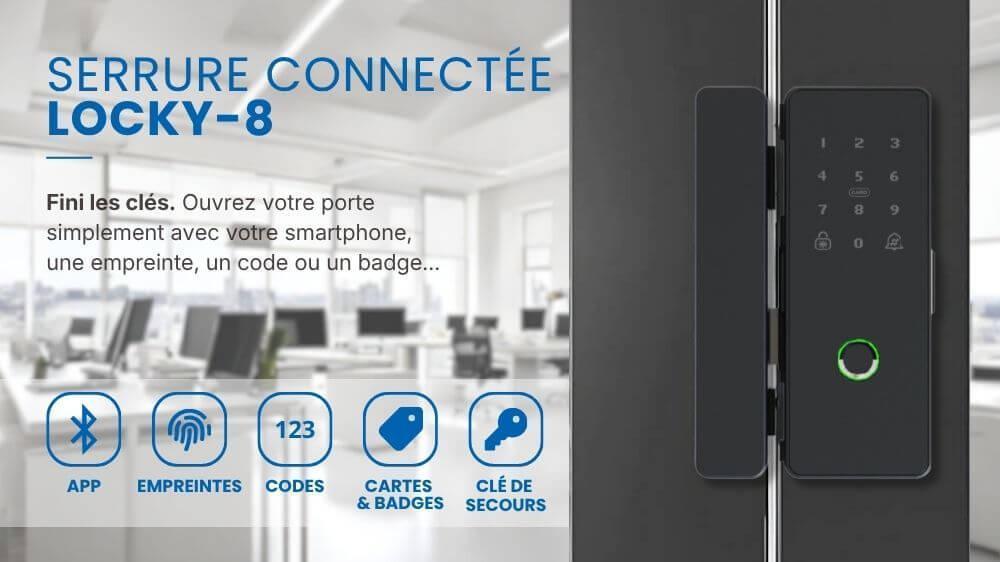 Serrure connect&eacute;e &eacute;lectronique LOCKY-8 pour portes coulissante, battantes et baies-vitr&eacute;es