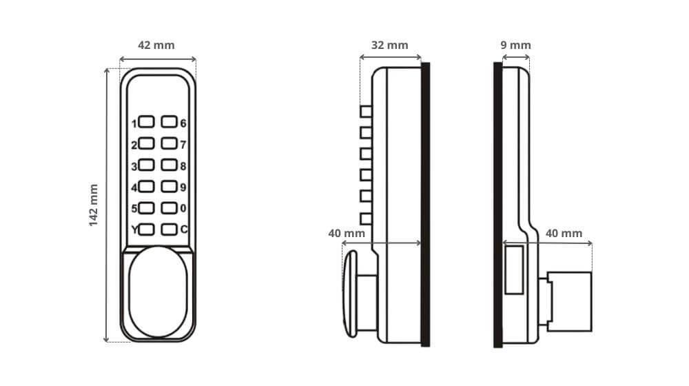 Dimensions de la serrure à code mécanique BT25