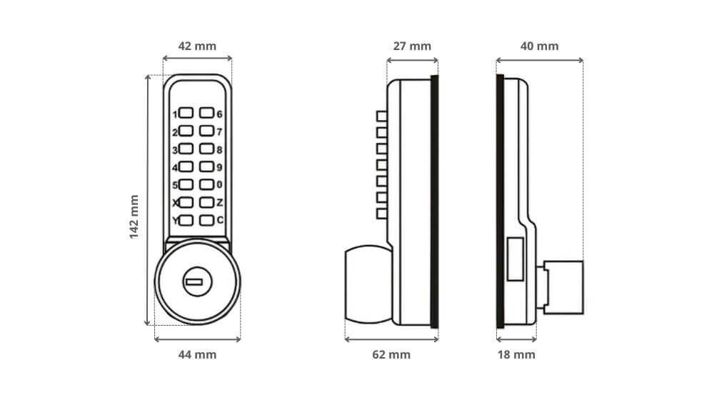 Dimensions verrou m&eacute;canique BT35A