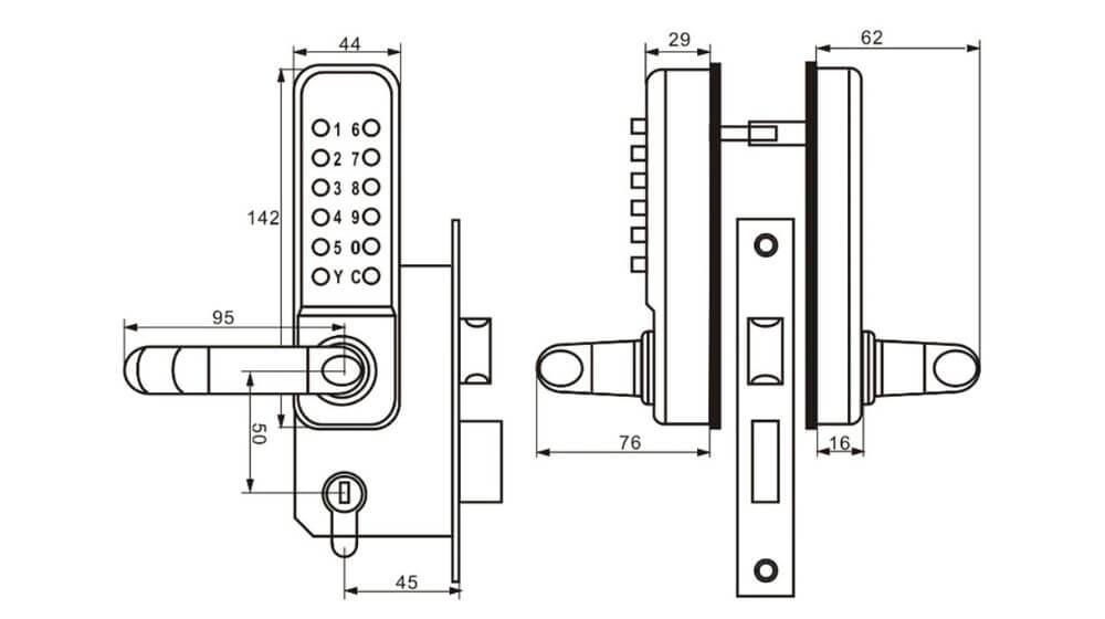 Dimensions de la serrure à mécanique BT600B