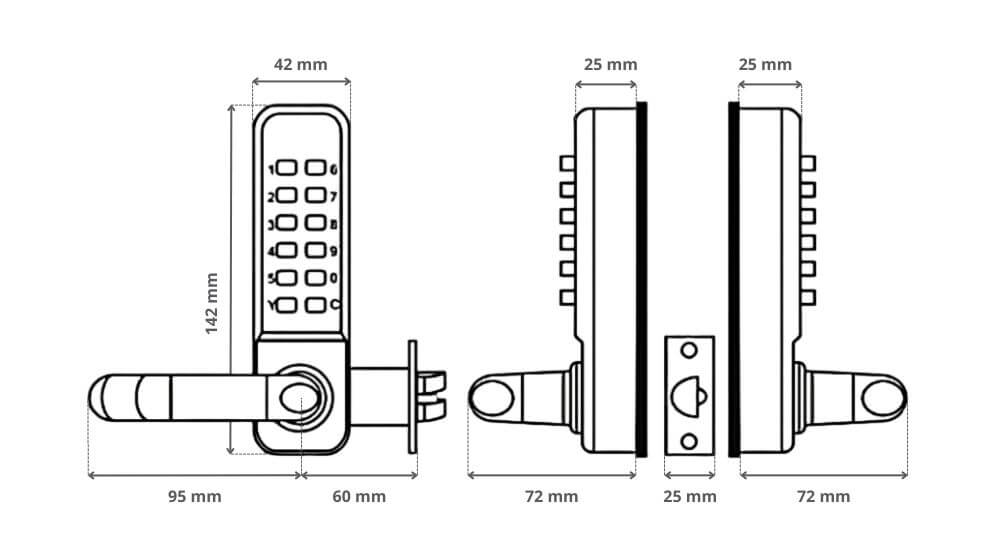 Dimensions de la serrure &agrave; code m&eacute;canique BT208