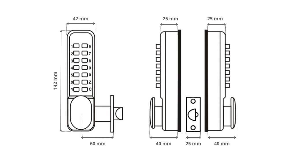 Dimensions de la serrure à code mécanique BTDUAL