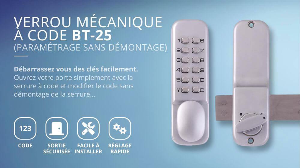 Serrure m&eacute;canique &agrave; code BT25 avec changement de code sans d&eacute;montage